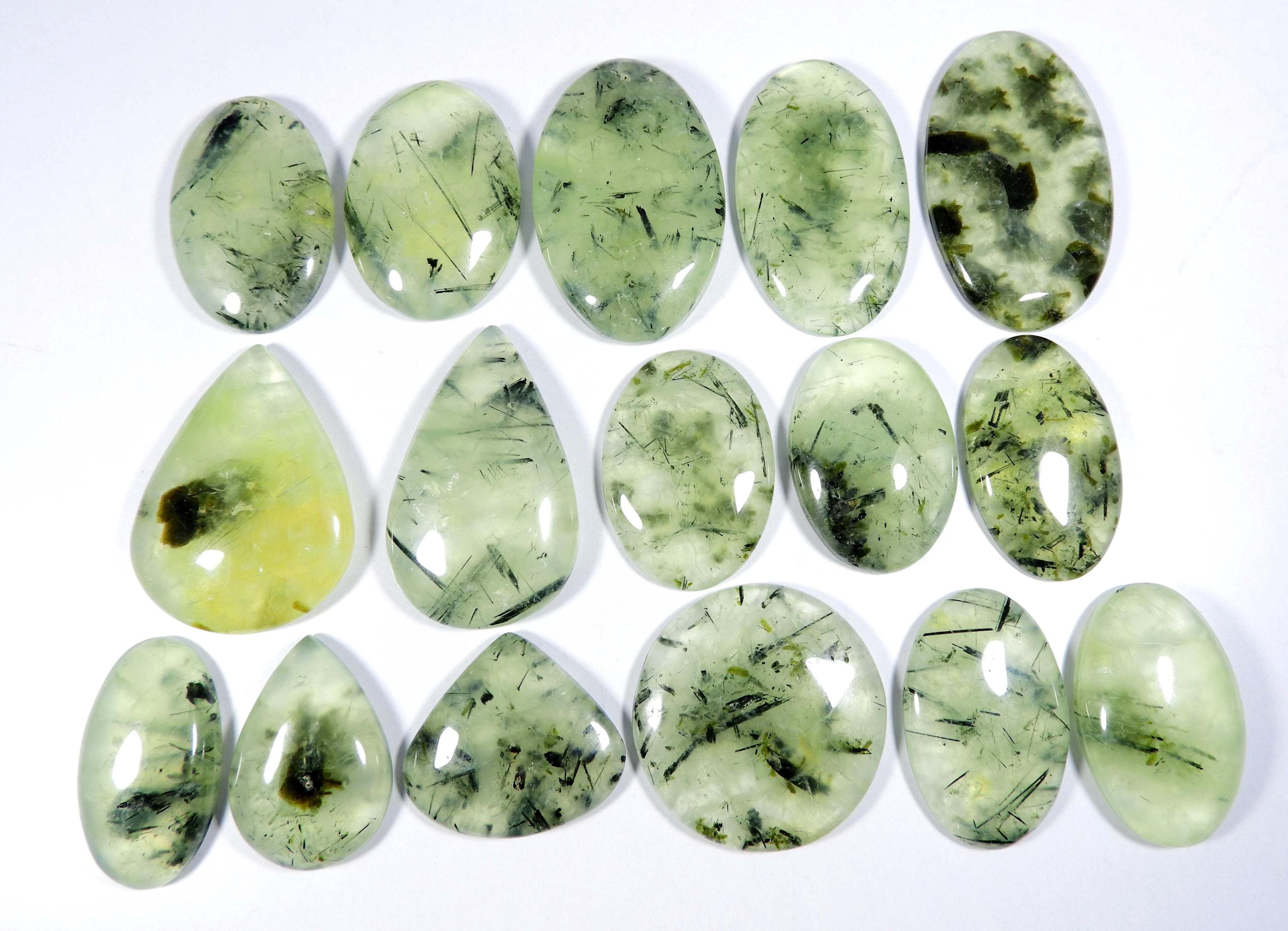 Green Rutlated Prehnite Gemstone. Green Prehnite Cabochon. Natural Black Needle Prehnite. Wholesale Prehnite Loose For Jewelry.