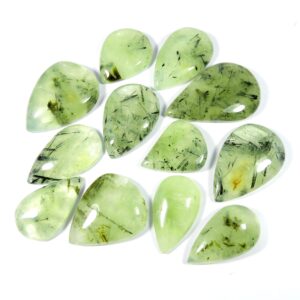 Green Rutlated Prehnite Gemstone. Green Prehnite Cabochon. Natural Black Needle Prehnite. Pear Shape Wholesale Polished Prehnite For Jewelry