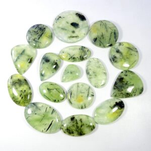 Green Rutlated Prehnite Gemstone. Green Prehnite Cabochon. Natural Black Needle Prehnite. Oval Shape Wholesale Polished Prehnite For Jewelry