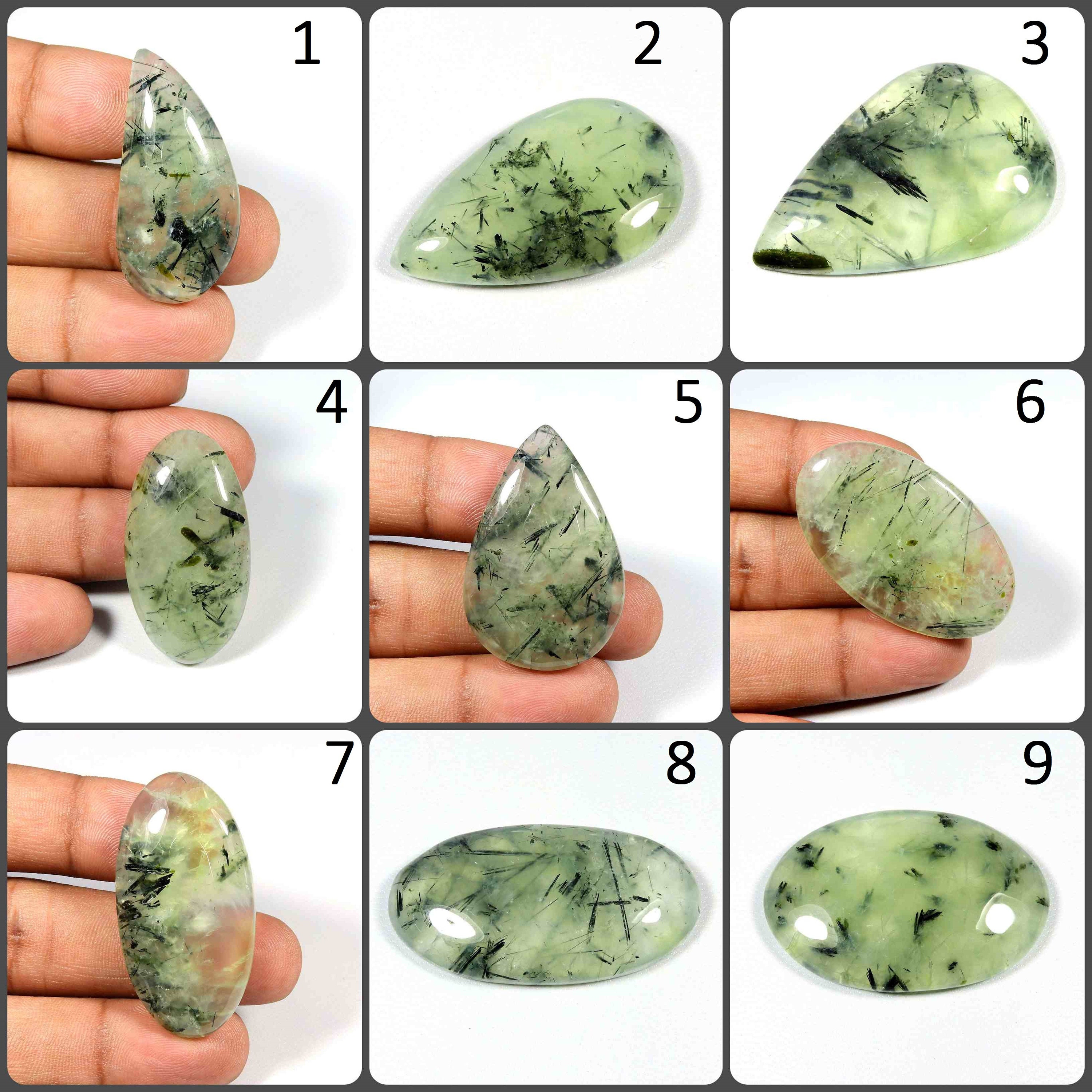 Green Rutlated Prehnite Gemstone. Green Prehnite Cabochon. Natural Black Needle Prehnite. Wholesale Prehnite For Jewelry. Variation Pr-b Green Rutlated Prehnite Gemstone. Green Prehnite Cabochon. Natural Black Needle Prehnite. Wholesale Prehnite For Jewelry. Variation Pr-b