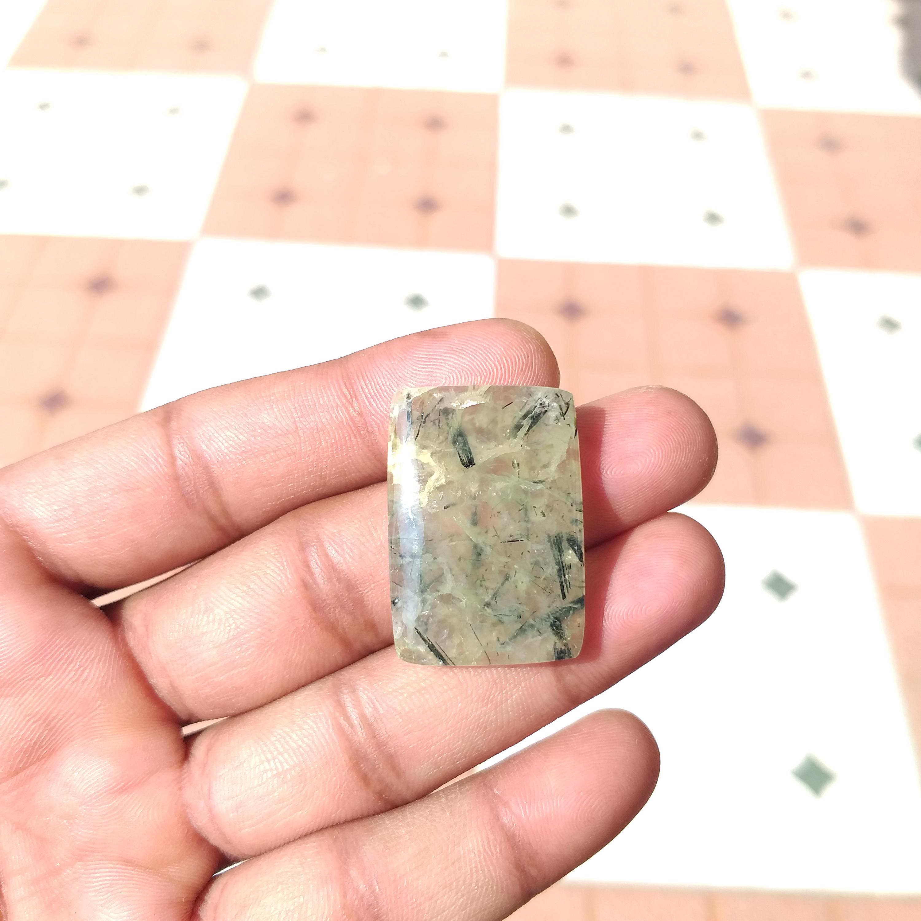 Handmade Prehnite Gemstone Cabochon : Baguette Shap Jewelry Stone - 60 Carat (32x22x6 Mm) Handmade Prehnite Gemstone Cabochon : Baguette Shap Jewelry Stone - 60 Carat (32x22x6 Mm)