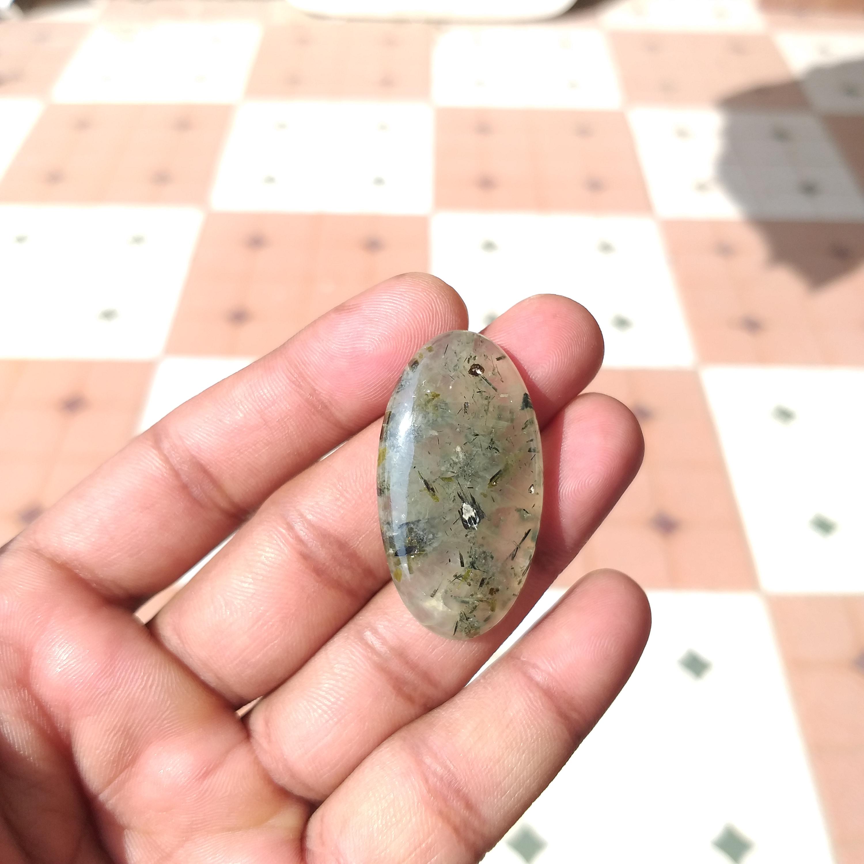 Handmade Prehnite Gemstone Cabochon : Oval Shap Jewelry Stone - 58 Carat (42x22x6 Mm)