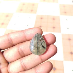 Handmade Prehnite Gemstone Cabochon : Pear Shap Jewelry Stone - 37 Carat (28x21x6 mm)