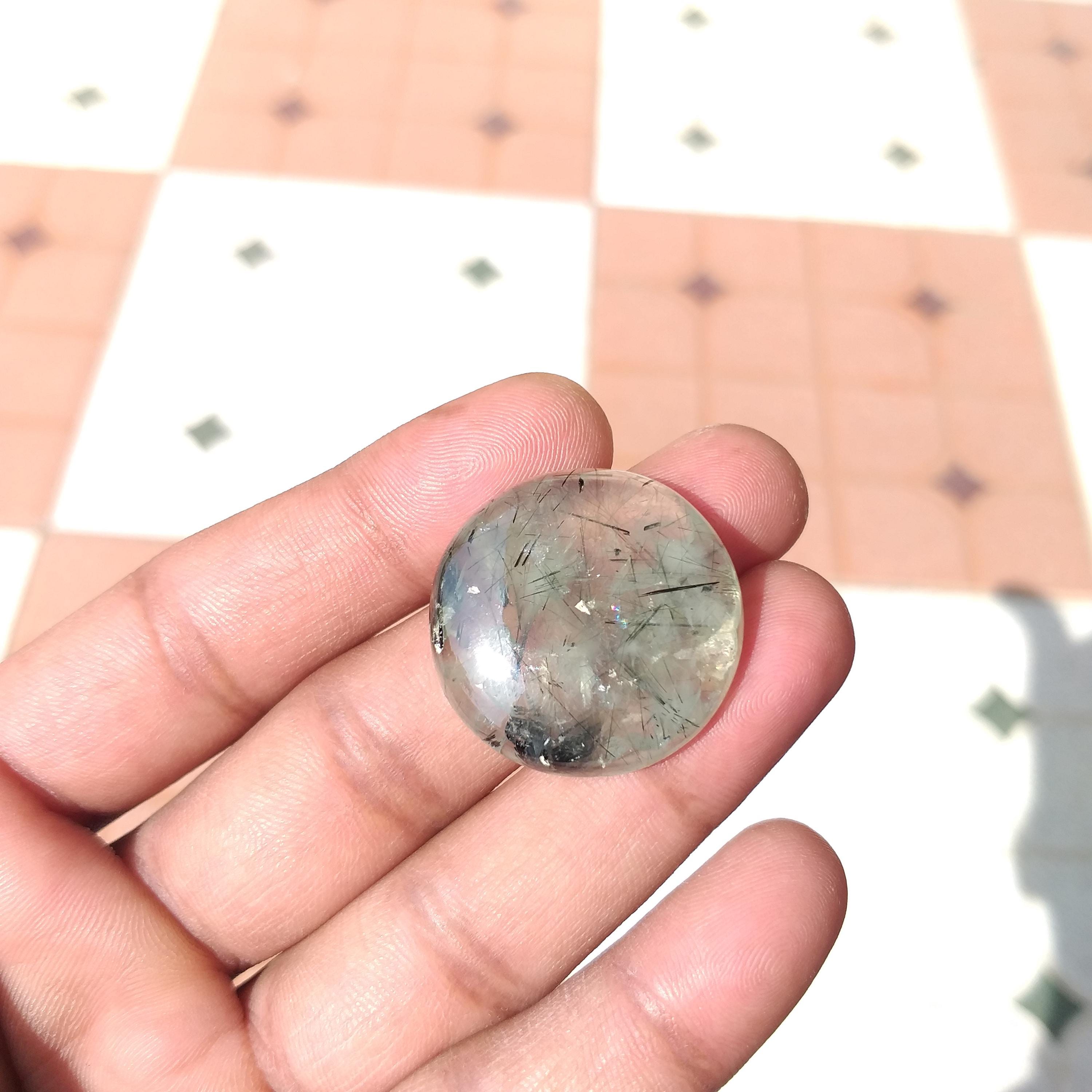 Natural Prehnite Gemstone Cabochon : 56 Carat Jewelry Stone (29x7 Mm)