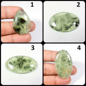Prehnite Cabochon. Natural Prehnite Gemstone. Massive~ Green Prehnite. Black Needle Rutlated Prehnite Mix Shape For Jewelry. Prm-b