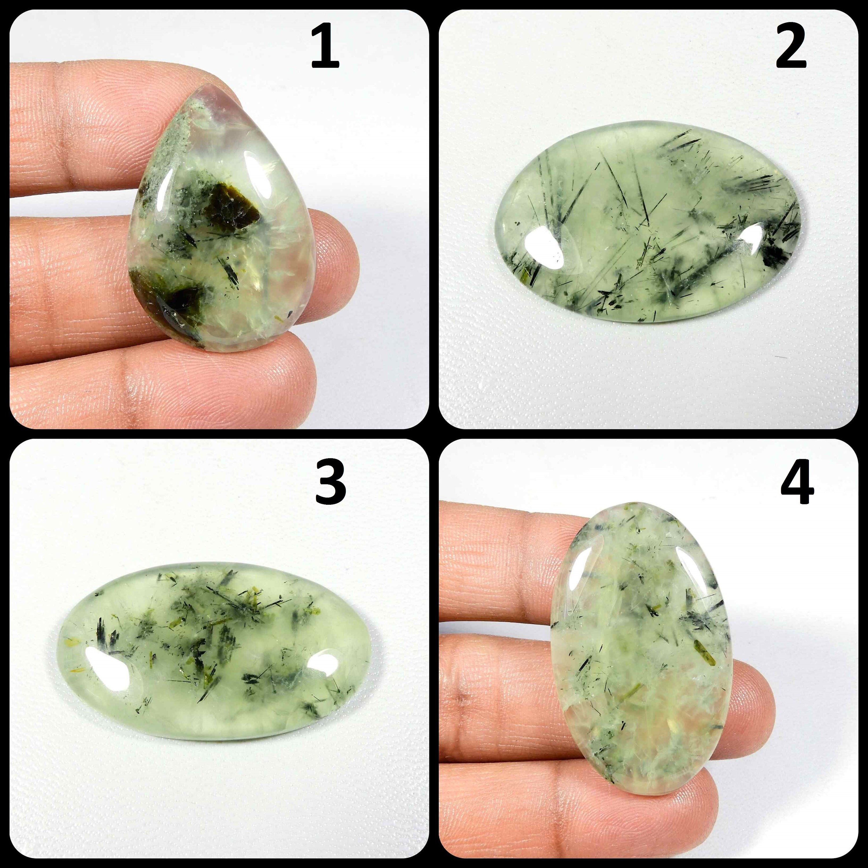 Prehnite Cabochon. Natural Prehnite Gemstone. Massive~ Green Prehnite. Black Needle Rutlated Prehnite Mix Shape For Jewelry. Prm-b