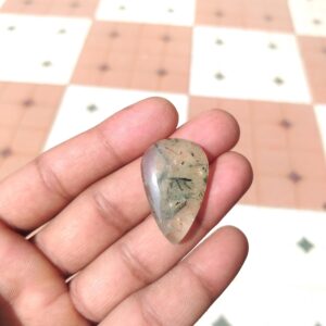 Natural Prehnite Gemstone Pear Cabochon : 39 Carat Jewelry Stone (32x21x6 mm)