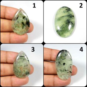 Natural Prehnite Gemstone. Toppest~ Green Prehnite. Prehnite Cabochon. Black Needle Rutlated Prehnite Mix Shape For Jewelry. Prm-a