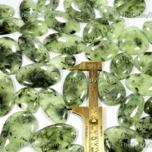Natural Green Prehnite Cabochon. Prehnite Gemstone Wholesale Bulk Lot. Black Needle Rutlated Prehnite. Prehnite For Jewelry Up To 5000 Cts.