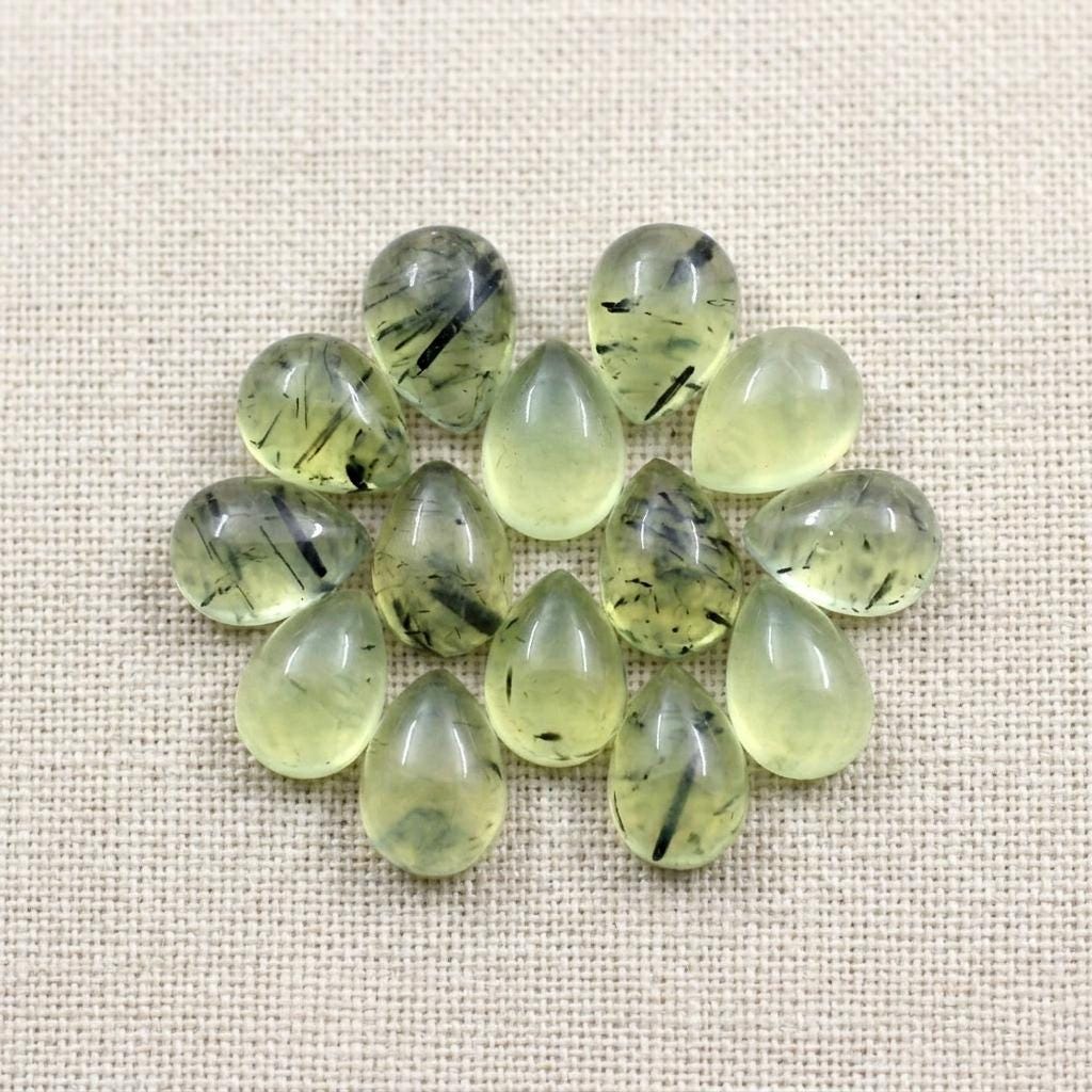 Natural Prehnite Pear Shape Cabochon Gemstones, Wholesale Flat Back Teardrop Cut