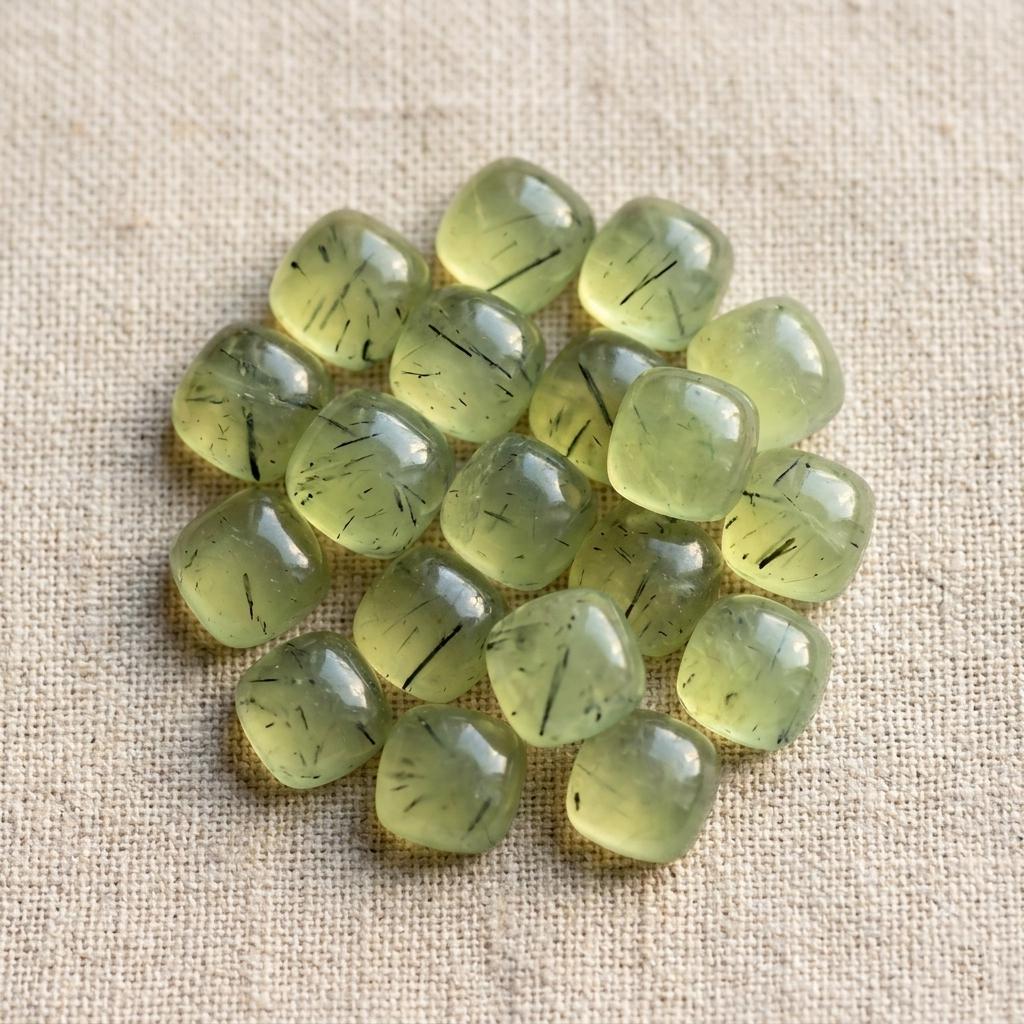 Natural Prehnite Square Shape Cabochon Aaa+ Green Prehnite Smooth Cushion Calibrated Gemstone For Jewelry Making All Sizes Available 3-25mm