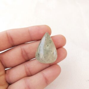 Pear Prehnite Cabochon Gemstone: 61.5 Carat Jewelry Stone (34x23x11 MM)