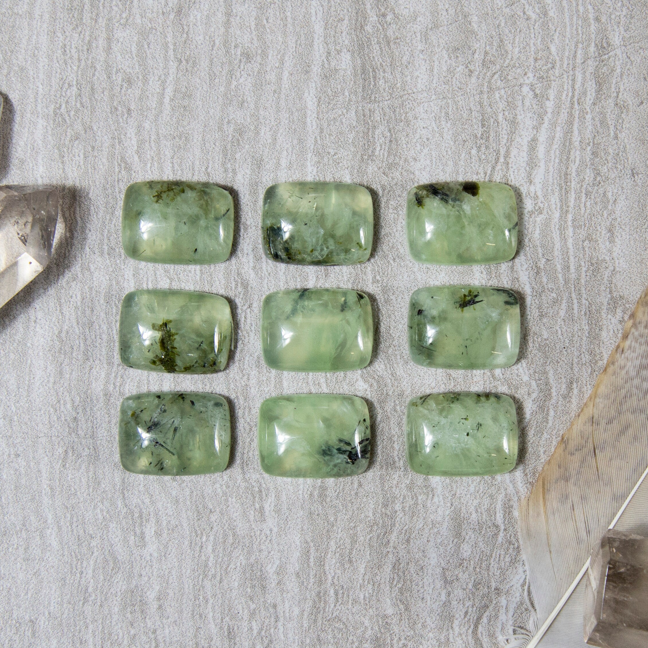 Rectangle Prehnite Cabochon – Polished Crystal Stone (15mm X 20mm) Rectangle Prehnite Cabochon – Polished Crystal Stone (15mm X 20mm)
