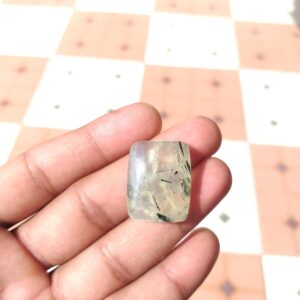 Prehnite Stone Cabochon : Baguette Shap Jewelry Stone - 46 Carat (25x20x7mm)