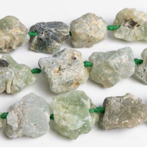 16X25MM-24X30MM Faint Green Raw Prehnite Stone Grade AAA Genuine Natural Gemstone Full Strand Free Form Chunks Loose Beads 15" (125955-1260)