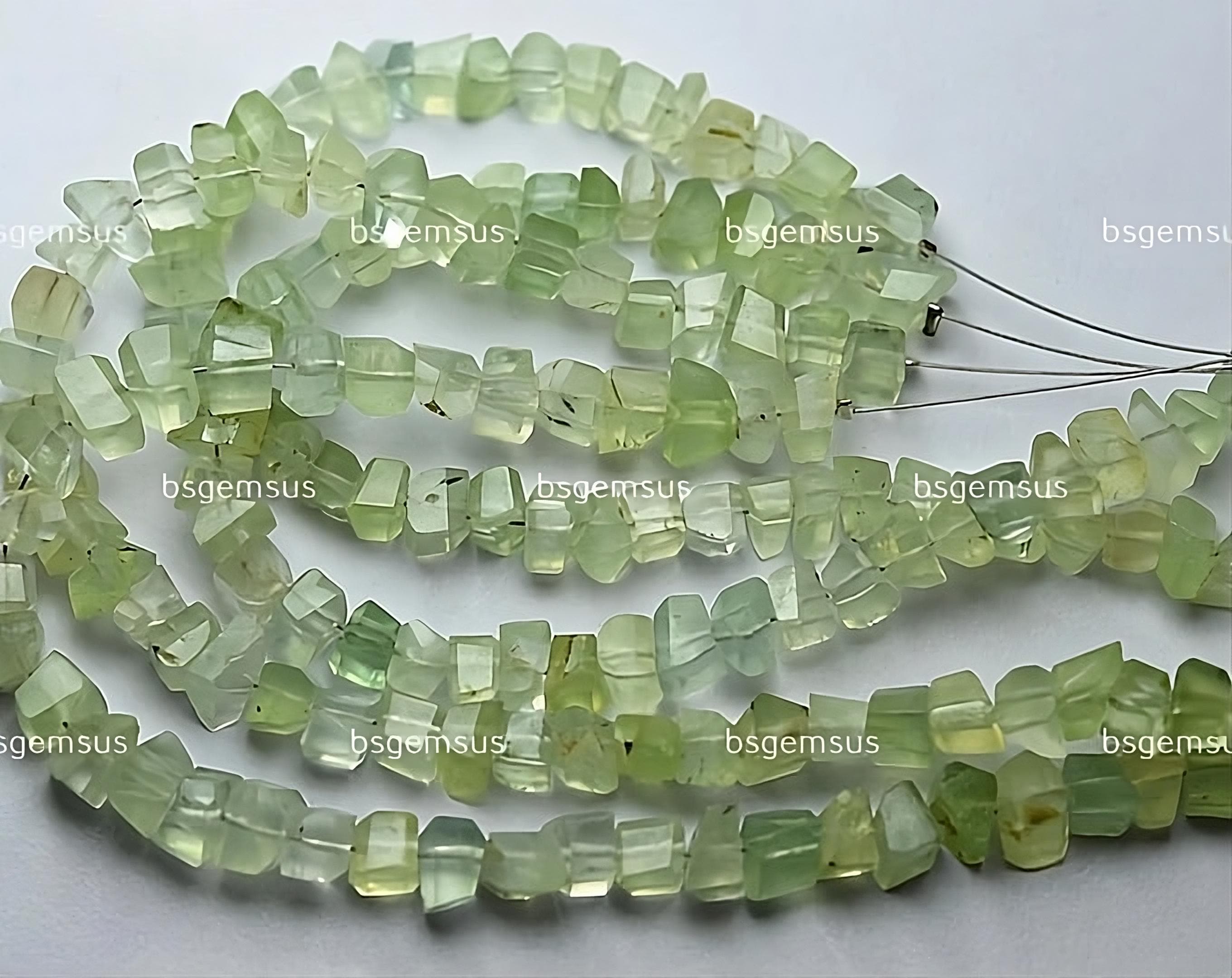 7 Inch Strand,natural Prehnite Faceted Fancy Nuggets  Shape Size 7-6mm