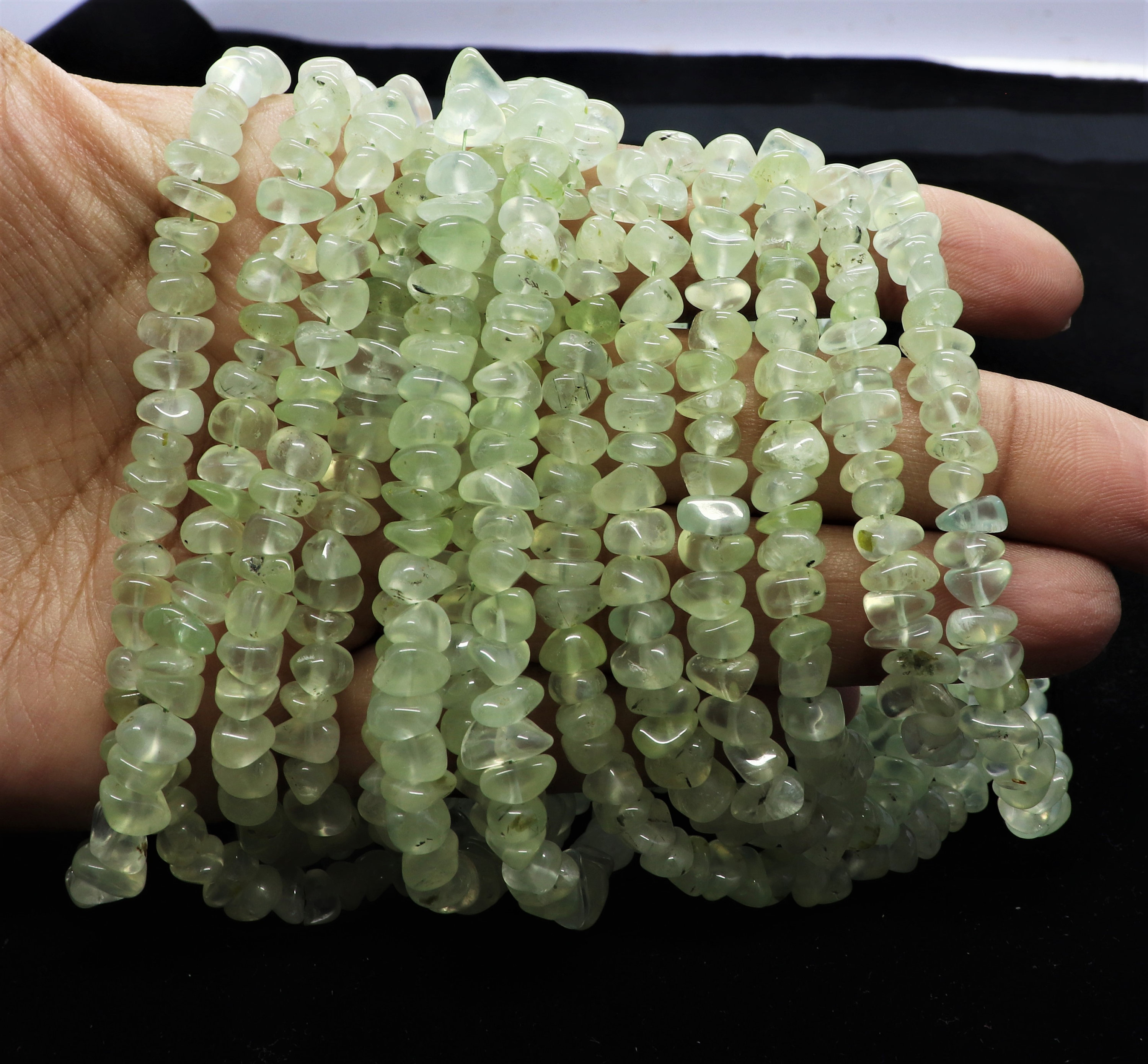 Aaa Natural Prehnite Raw Nuggets, Prehnite Tumble Beads, 6-7 Mm  Prehnite Beads, 16 Inch Beautiful Smooth Prehnite Raw Beads Necklace