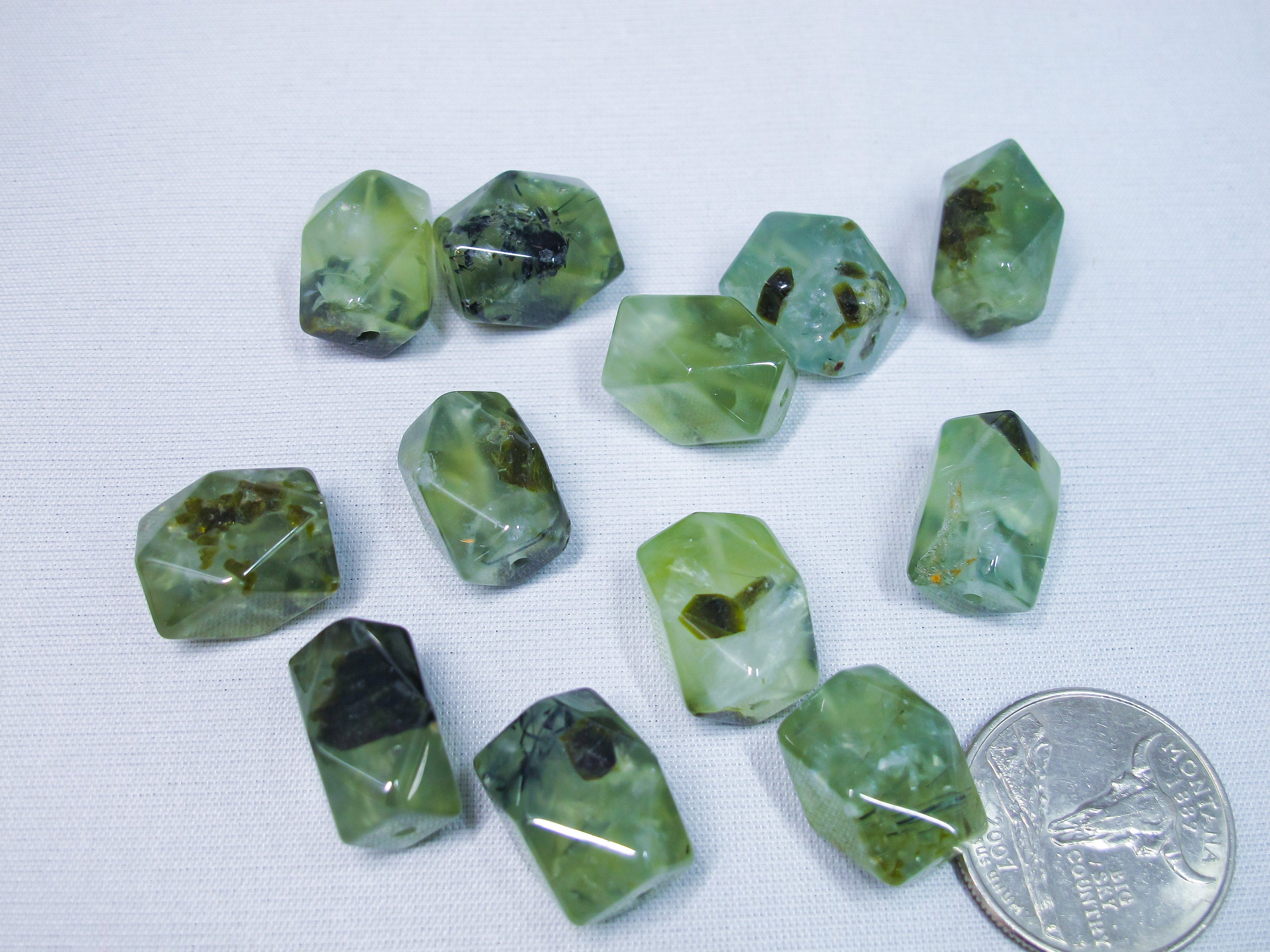Prehnite Faceted Nuggets 12x16mm. Natural Prehnite Gemstone Beads. Genuine Healing Stone Beads. Diy Loose Beads