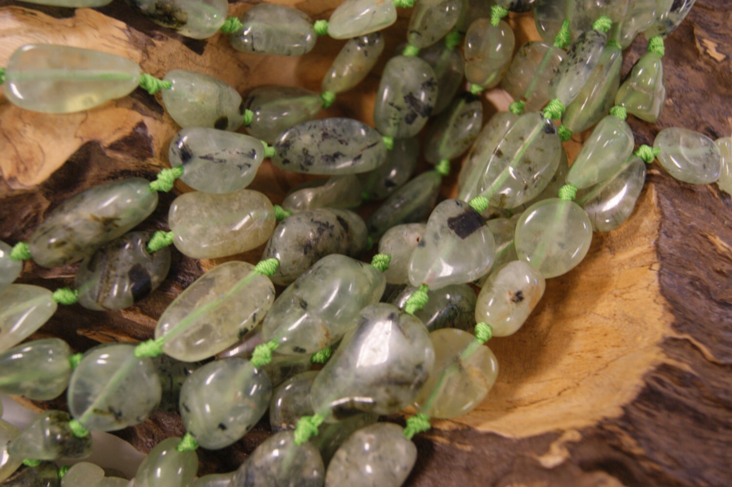 Green Prehnite Nugget Shaped Natural Gemstone Bead-assorted Sizes~ -15.5 Inch Strand- Green Prehnite Nugget Shaped Natural Gemstone Bead-assorted Sizes~ -15.5 Inch Strand-