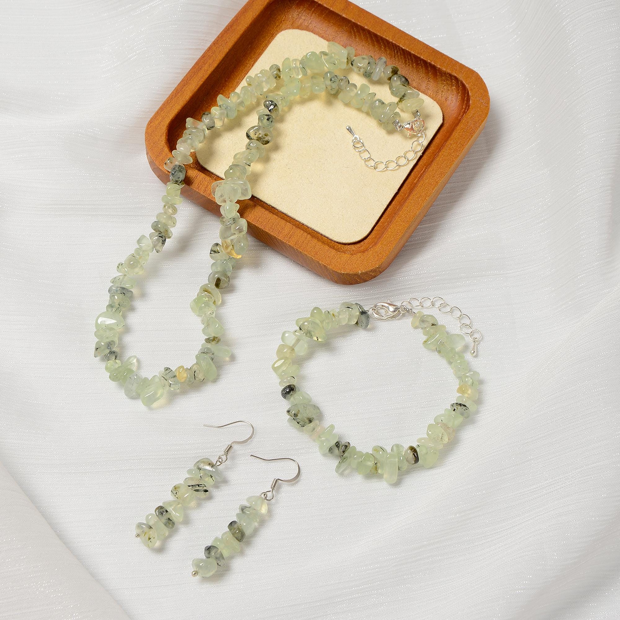 Natural Prehnite Chips Beads Size 5-8mm Jewelry Set Earrings Bracelet Necklace Natural Prehnite Chips Beads Size 5-8mm Jewelry Set Earrings Bracelet Necklace