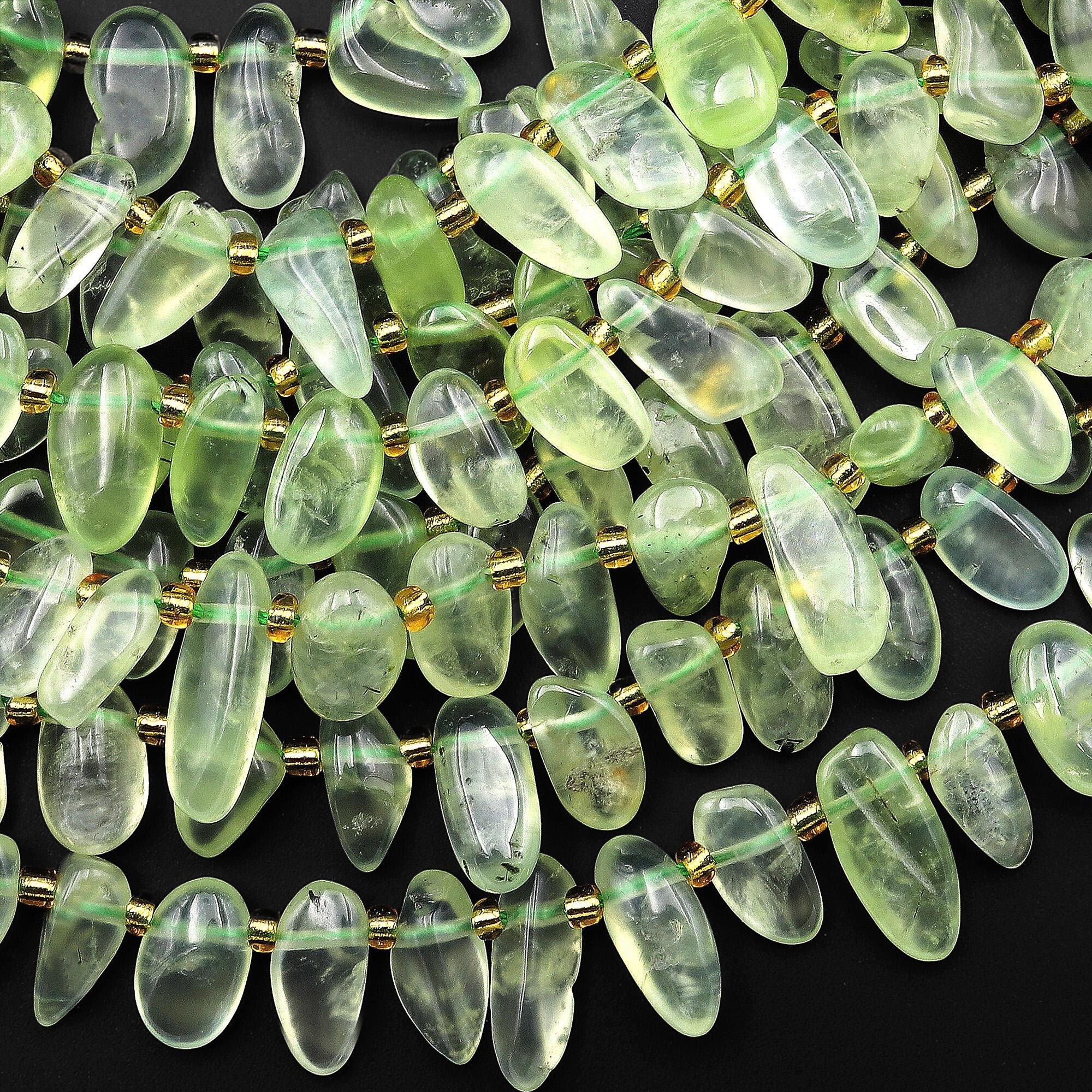 Natural Green Prehnite Freeform Oval Pebble Nugget Beads Top Side Drilled Gemstone 15.5" Strand Natural Green Prehnite Freeform Oval Pebble Nugget Beads Top Side Drilled Gemstone 15.5" Strand