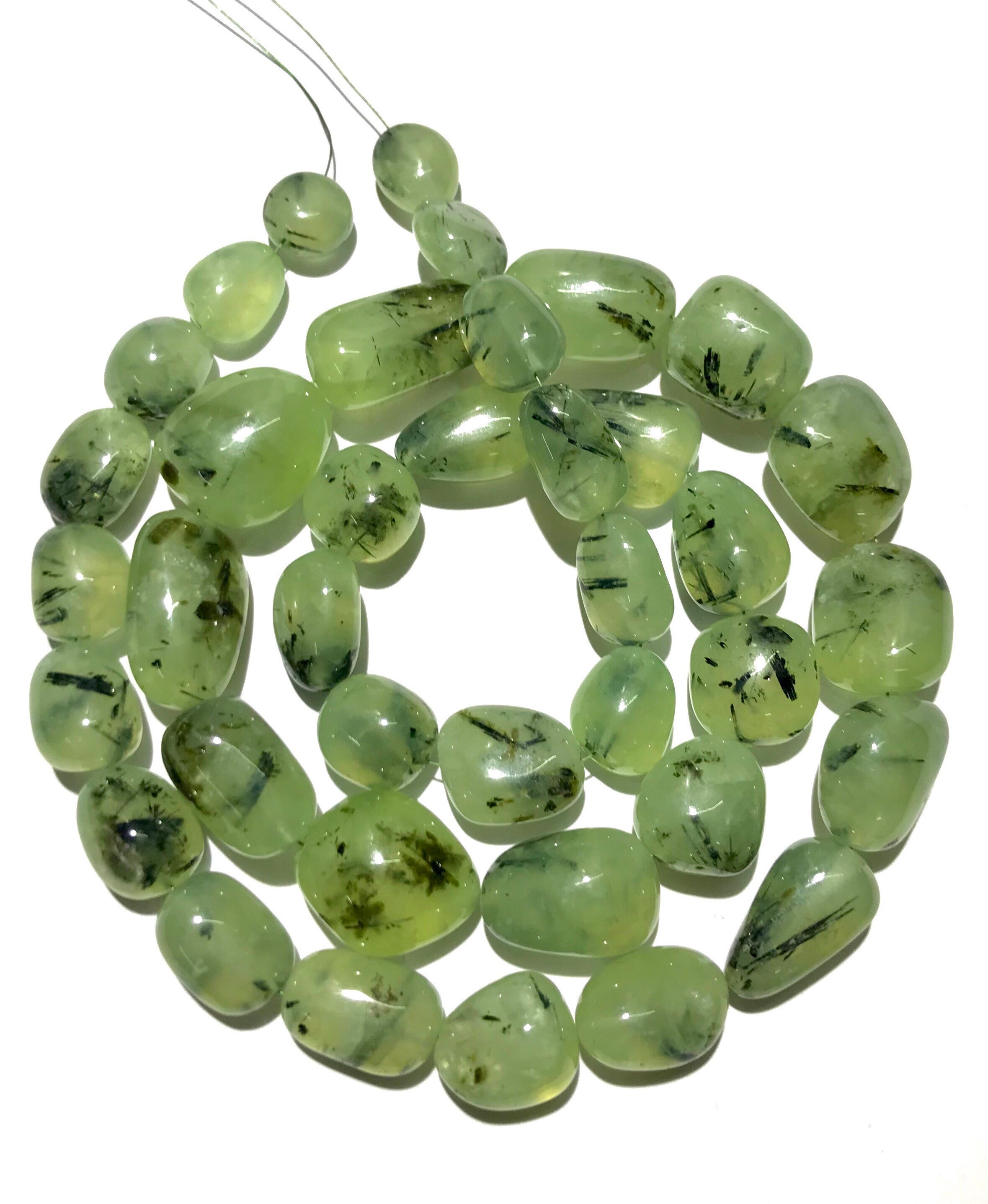 Natural Prehnite Smooth Nuggets Beads 24” Prehnite Smooth Nuggets Shape Beads 11mm To 15mm Green Prehnite Gemstone Beads Semiprecious Beads