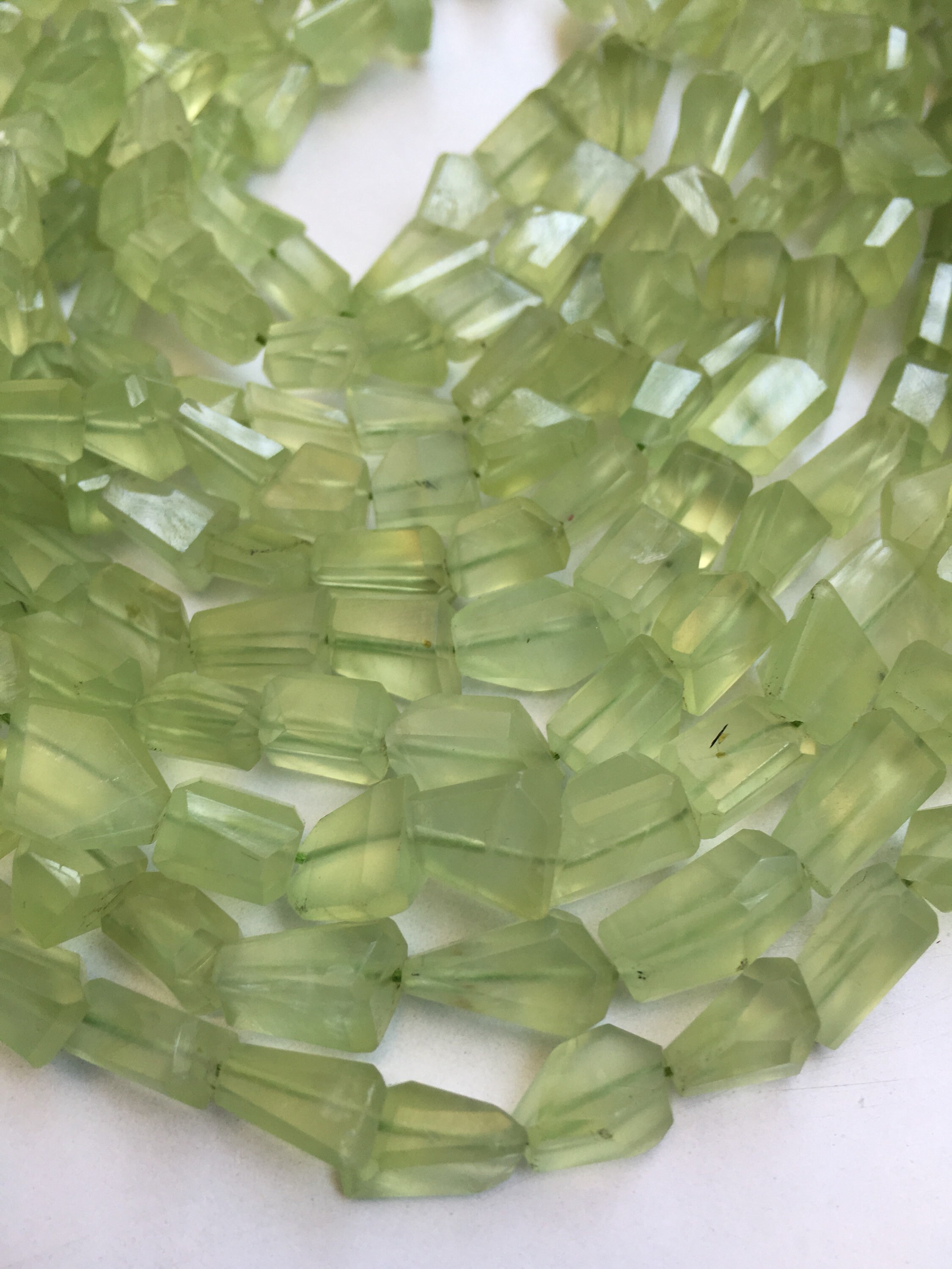 New Brand- 10 Inches Natural Prehnite Laser Cut Faceted Nuggets Gemstone Beads, 6/12mm Approx Green Prehnite Tumbled Beads An Amazing Item