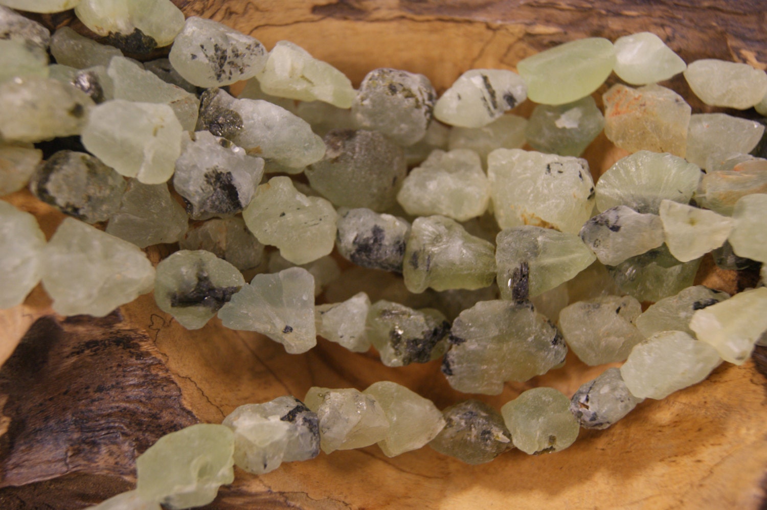 Prehnite Nugget Shaped Non-polished Gemstone Bead-18mm X 12mm~~ -15.5 Inch Strand-