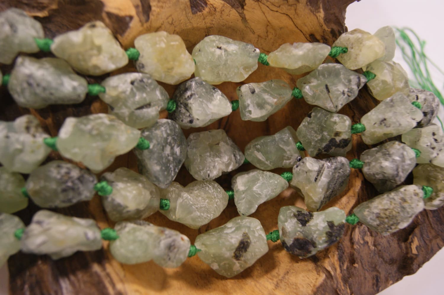 Prehnite Nugget Shaped Non-polished Gemstone Bead-18mm X 12mm~~ -15.5 Inch Strand- Prehnite Nugget Shaped Non-polished Gemstone Bead-18mm X 12mm~~ -15.5 Inch Strand-