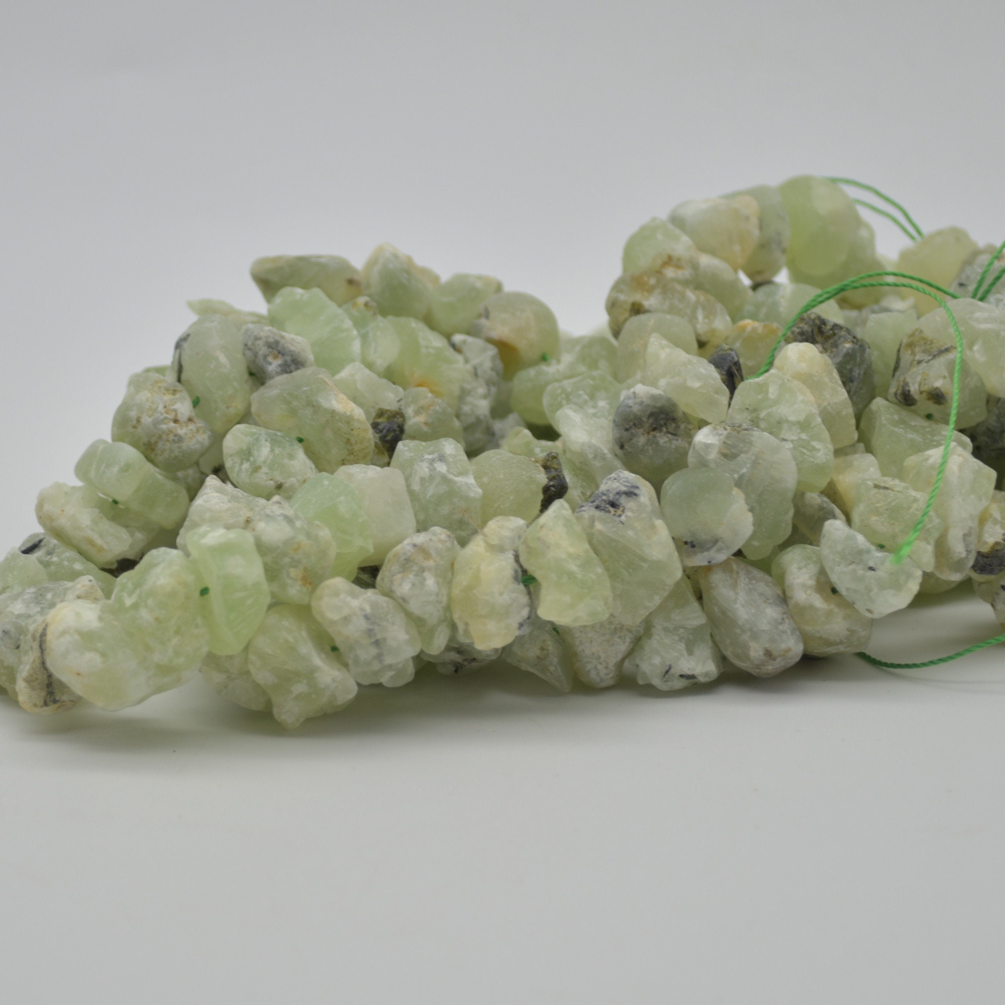 Raw Prehnite Gemstone Nugget Beads - 8mm - 10mm - 15" Strand