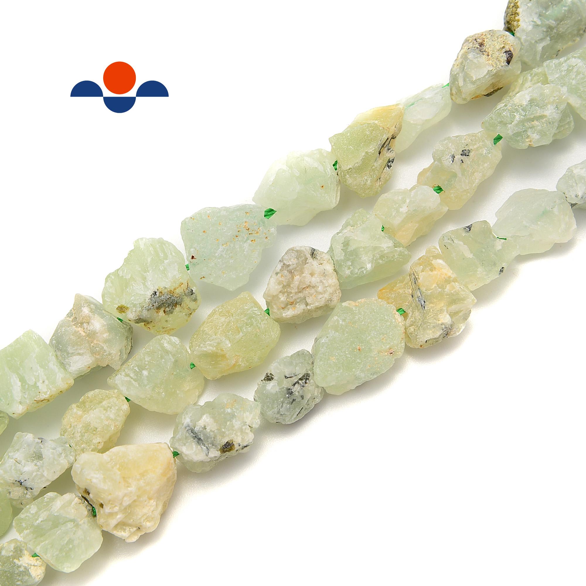 Prehnite Rough Nugget Chunks Side Drill Beads Approx 9x12mm 15.5" Strand Prehnite Rough Nugget Chunks Side Drill Beads Approx 9x12mm 15.5" Strand