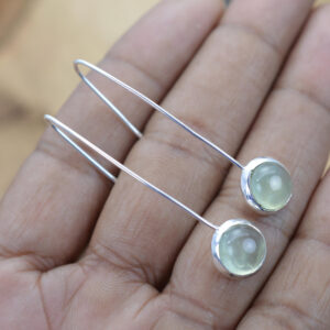 Prehnite 925 Sterling Silver Drop Earrings, Gemstone Jewelry, Round Shape Silver Earring