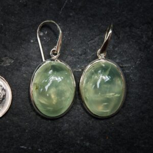 Prehnite Cabochon Earrings - 925 Sterling Silver Dangles