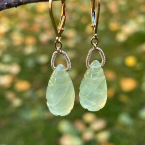 Carved Prehnite ,14k Gold Fill Lever Back Earrings