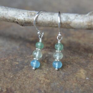 Chalcedony, Prehnite and Green Strawberry Quartz Dangle Earrings Sterling Silver