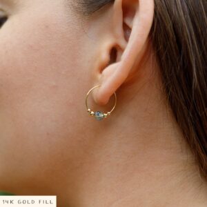 Dainty Prehnite Gemstone Hoop Earrings – Boho Huggie Hoops