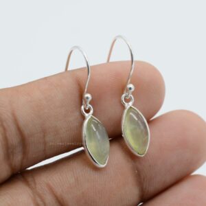 Dainty Prehnite Earrings: Handmade 925 Sterling Silver Dangle Drop