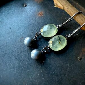 Prehnite earrings, dangle earrings, green stone earrings