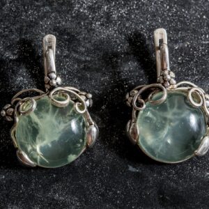 Flower Earrings, Prehnite Earrings, Natural Prehnite, Flower Design, May Birthstone, Vintage Earrings, Silver Earrings, Prehnite