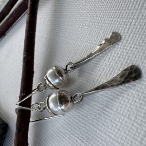 Prehnite gemstone and silver earrings, hammered silver earrings with Prehnite, handmade silver jewelry