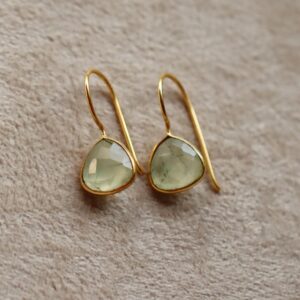 Prehnite Gemstone Earrings: Handmade 925 Sterling Silver Dangle