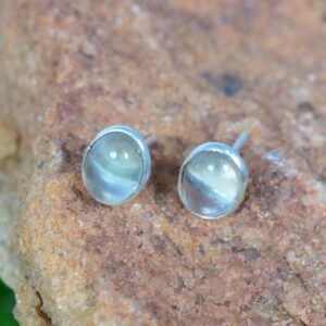 Green Prehnite 925 Sterling Silver Stud Earrings: Oval Gemstone Jewelry