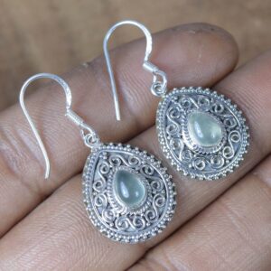 Green Prehnite Sterling Silver Hook Earrings: Handmade Designer Jewelry