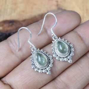 Green Prehnite Sterling Silver Hook Earrings: Handmade Designer Jewelry