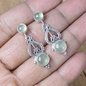 Green Prehnite Sterling Silver Stud Earrings: Handmade Designer Jewelry