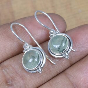 Green Prehnite Sterling Silver Earrings, Handmade Gemstone Jewelry