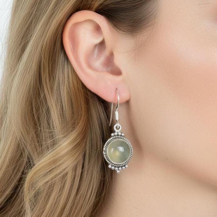 Green Prehnite Sterling Silver Earrings: Handmade Gemstone Jewelry Green Prehnite Sterling Silver Earrings: Handmade Gemstone Jewelry