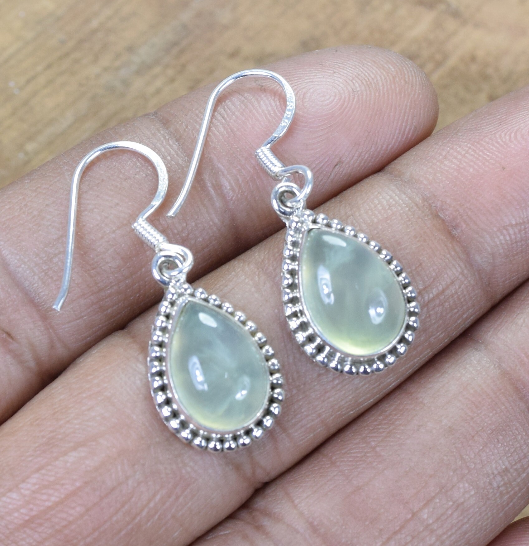 Green Prehnite Sterling Silver Earrings: Handmade Gemstone Jewelry