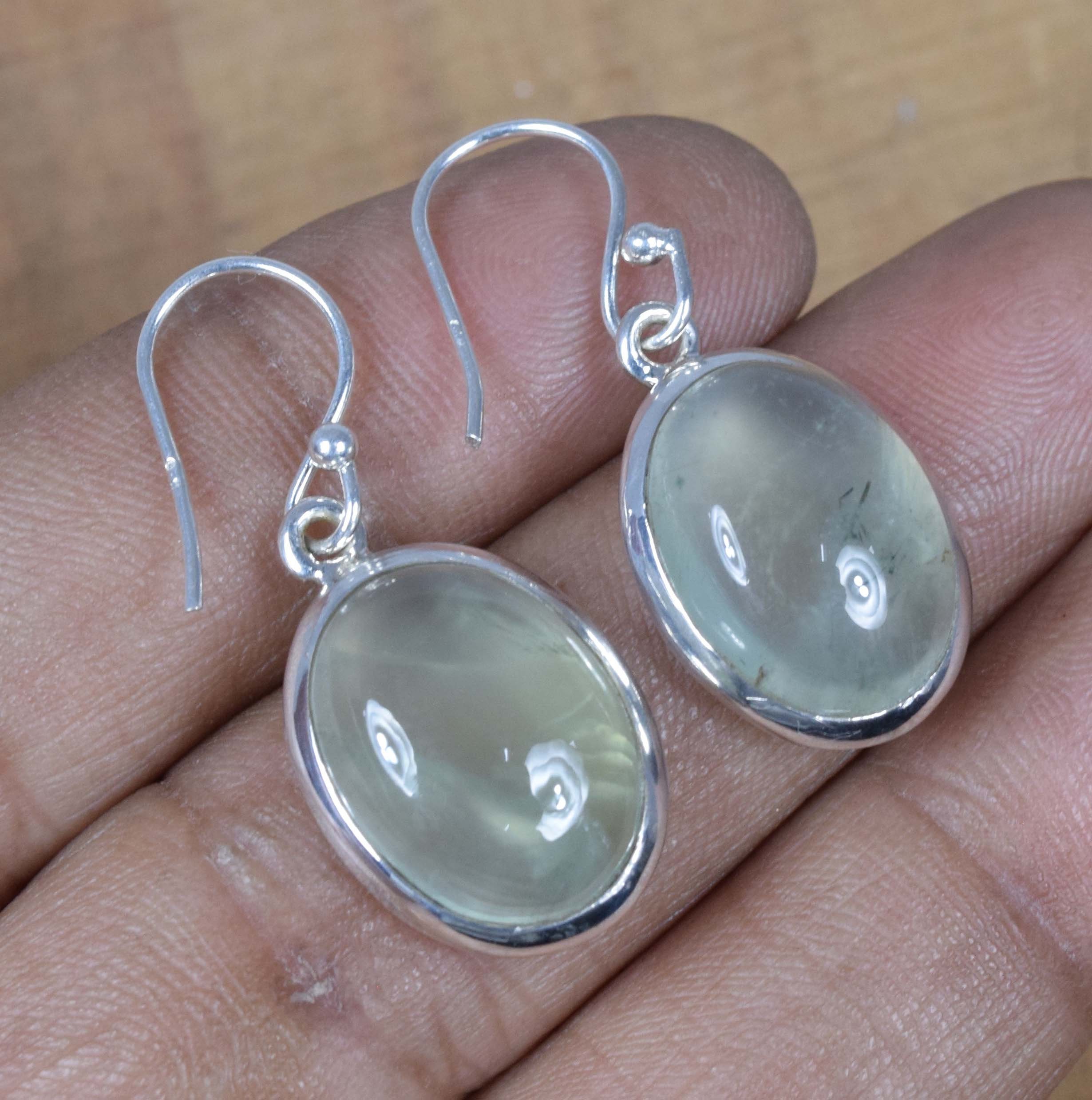 Green Prehnite Sterling Silver Earrings: Handmade Oval Gemstone Jewelry Green Prehnite Sterling Silver Earrings: Handmade Oval Gemstone Jewelry