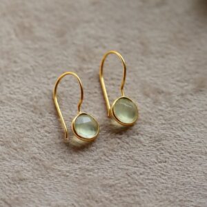 Handmade Prehnite Gemstone Earrings: 925 Sterling Silver Dangle Drop